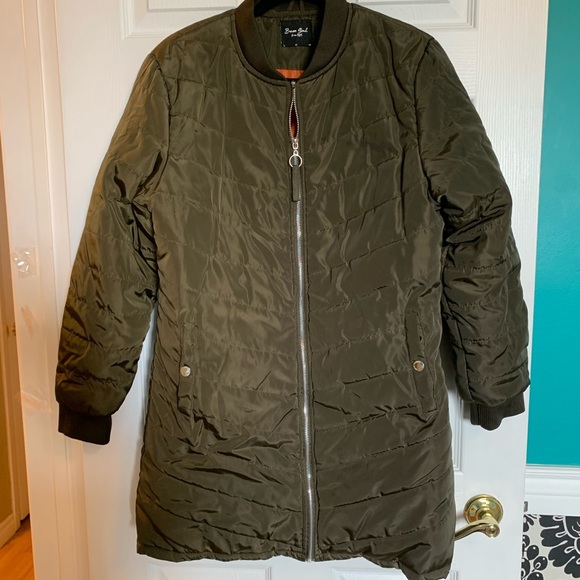 Green Long Fall Winter Puffer Jacket Quilted size 14 - Picture 2 of 16